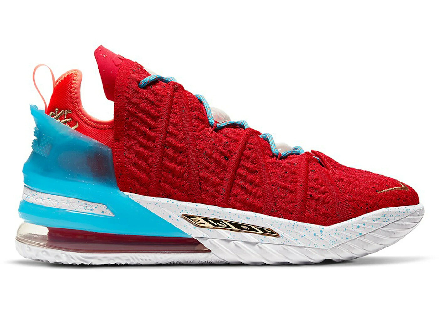 ナイキ レブロン 赤 赤いこと 白いこと 白いこと 青碧 青碧 ゴールド スニーカー メンズ NIKE LEBRON 18 GONG XI FA CAI / RED WHITE LIGHT BLUE GOLD