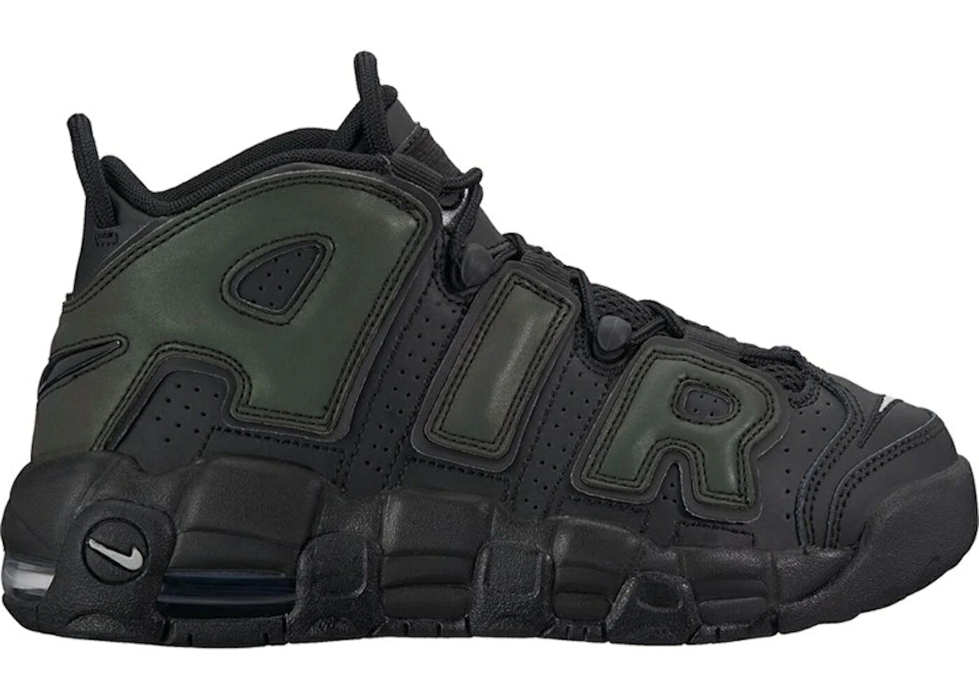 ナイキ アップテンポ 黒色 ブラック 灰色 グレー エアモアアップテンポ モアテン ジュニア キッズ NIKE AIR MORE UPTEMPO HIDDEN REFLECTIVE (GS) / BLACK BLACK WOLF GREY ベビー マタニティ スニーカー｜スニケス