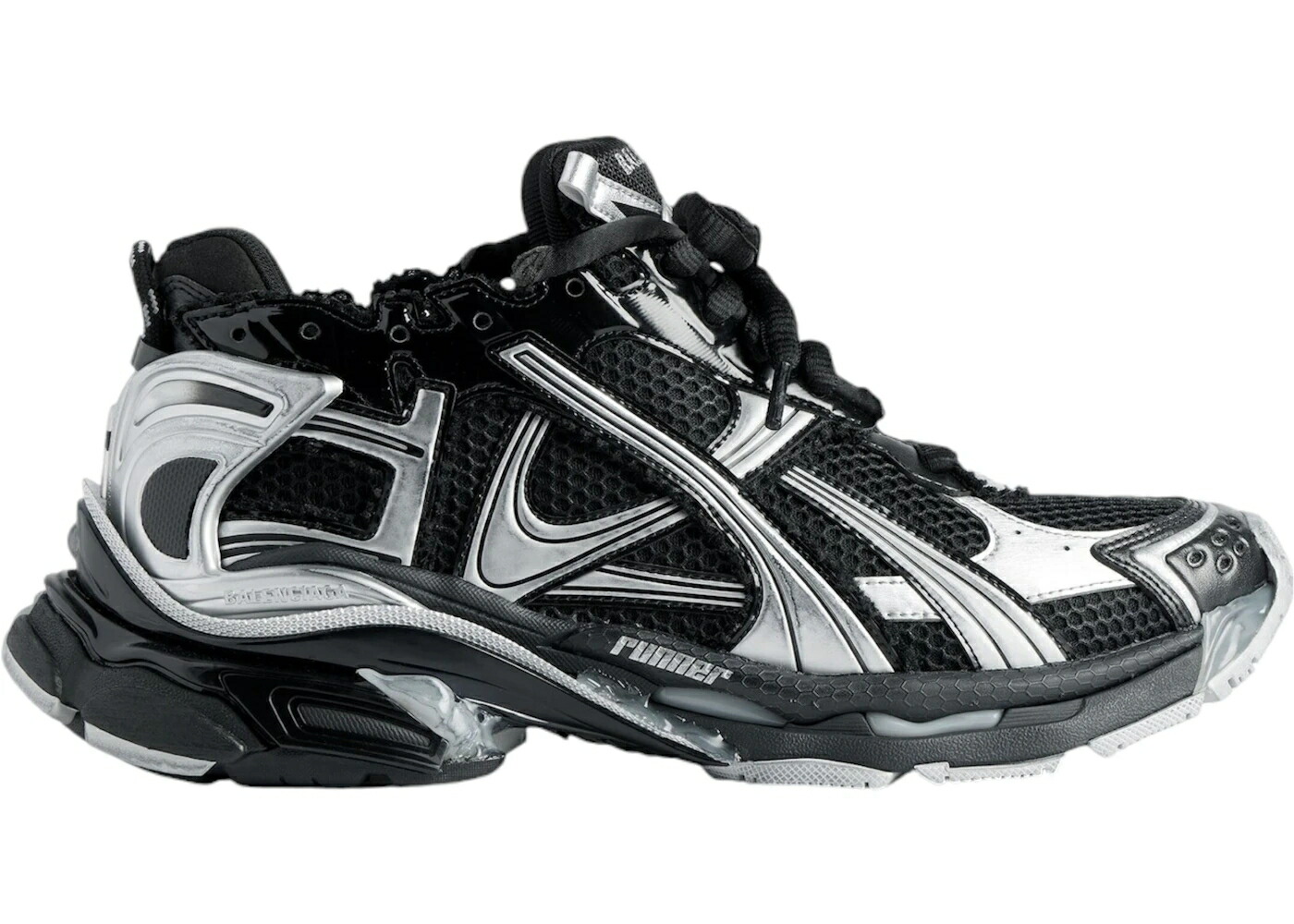 バレンシアガ レディース 黒色 ブラック 銀色 シルバー スニーカー BALENCIAGA RUNNER WOMENS BLACK SILVER / BLACK SILVER
