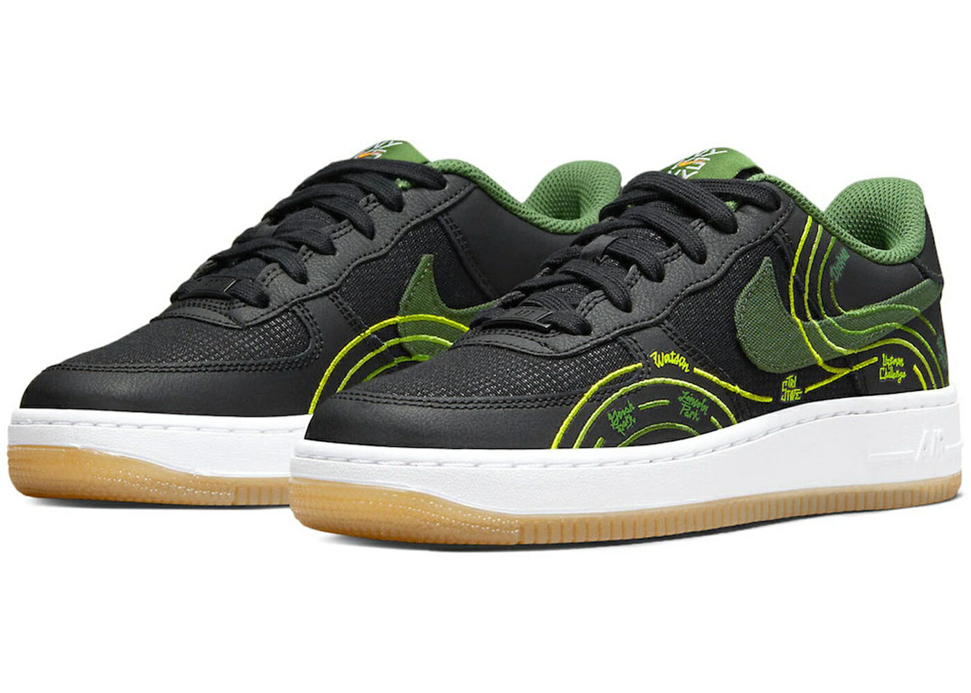ナイキ 黒いこと 黒いこと 炭素 緑 緑であること 空軍 VS. お坊っちゃん キッズ NIKE AIR FORCE 1 LOW LV8 NY (GS) (2022) / BLACK CARBON GREEN TREELINE もの言う花 マタニティ スニーカー