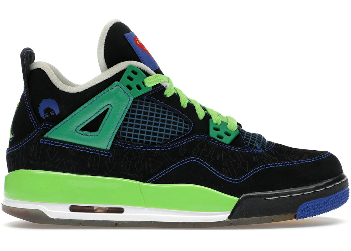 ナイキ ジョーダン 黒色 ブラック 緑 グリーン ジュニア キッズ JORDAN 4 RETRO DOERNBECHER (GS) / BLACK OLD ROYAL ELECTRIC GREEN ベビー マタニティ スニーカー｜スニケス