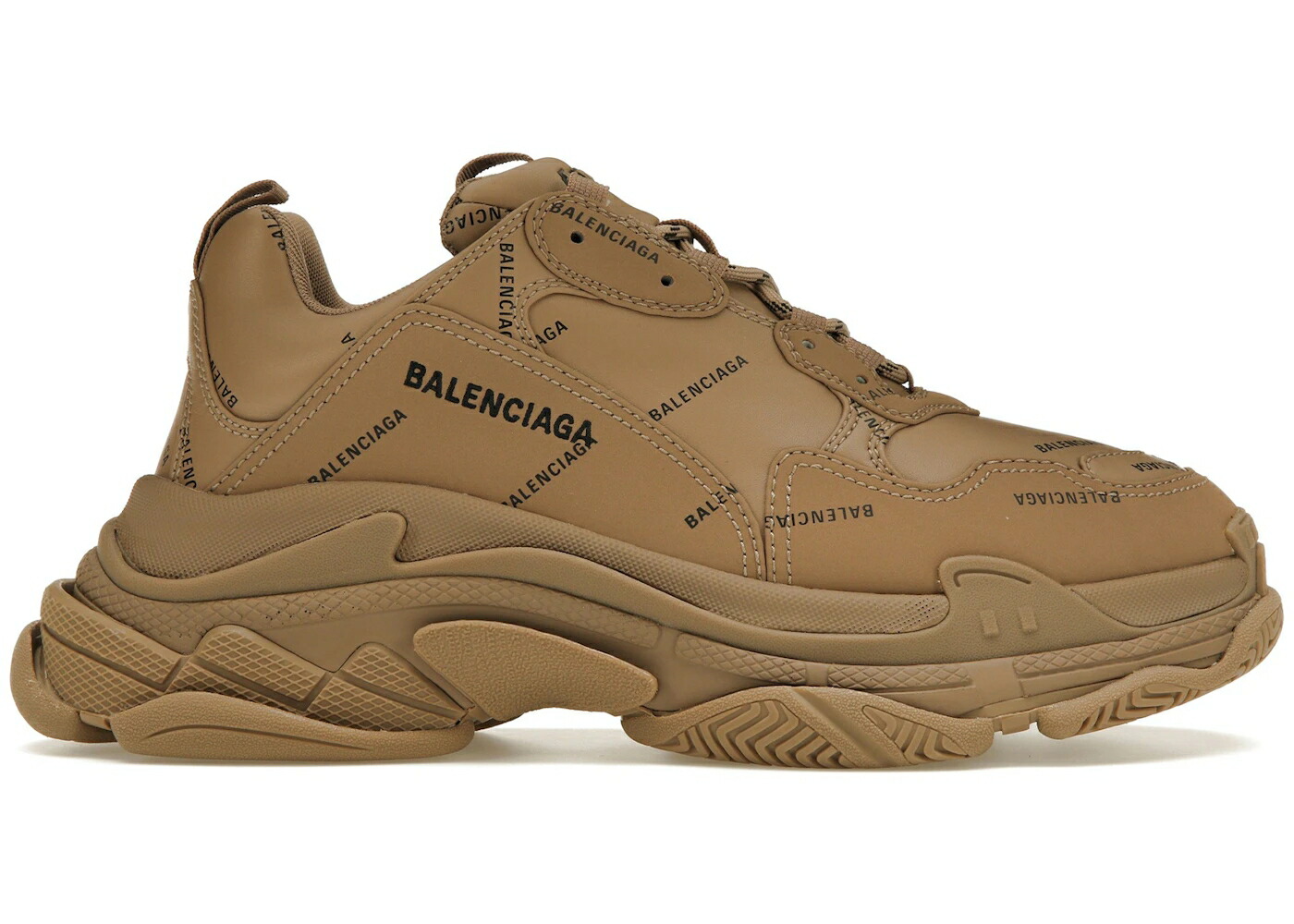 バレンシアガ ロゴタイプ ベージュ スニーカー メンズ BALENCIAGA ALL OVER LOGO TRIPLE S BEIGE /