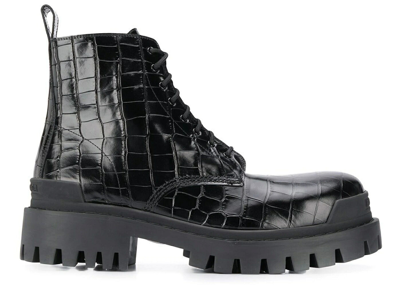 バレンシアガ ストライク ブーツ 黒いこと 黒いこと スニーカー メンズ BALENCIAGA STRIKE 20MM CROC EMBOSSED LACE UP BOOT BLACK /