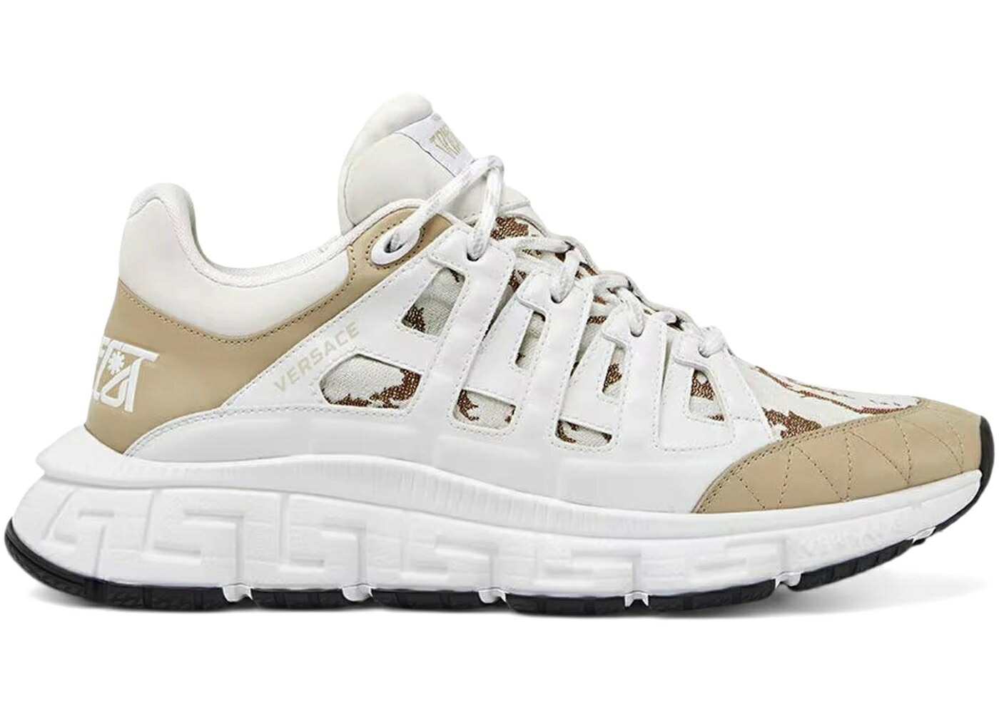 ヴェルサーチェ レザー 白色 ホワイト ベージュ スニーカー メンズ VERSACE TRIGRECA JACQUARD LEATHER WHITE BEIGE / WHITE BEIGE