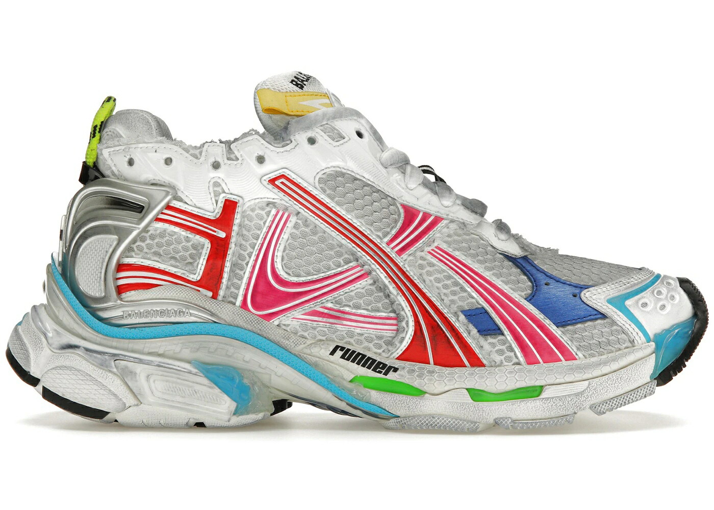 バレンシアガ 白いこと 白いこと サクラ色 赤 赤いこと 青碧 青碧 スニーカー メンズ BALENCIAGA RUNNER WHITE MULTICOLOR / WHITE PINK RED BLUE