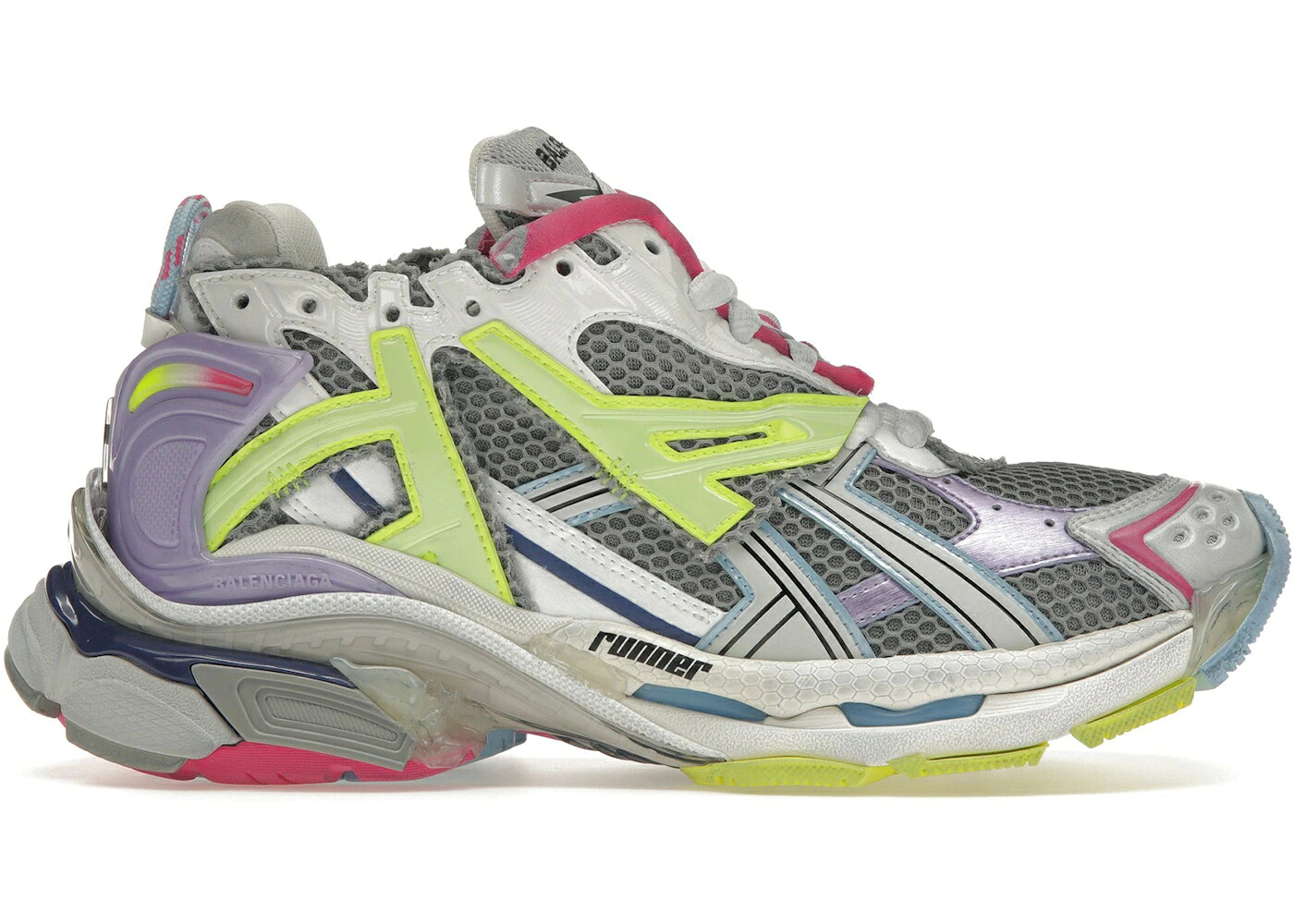 バレンシアガ レザー フリー 灰色 グレー 紫 パープル 黄色 イエロー 白色 ホワイト スニーカー メンズ BALENCIAGA RUNNER LEATHER FREE GREY LIGHT PURPLE NEON YELLOW WHITE / GREY LIGHT PURPLE NEON YELLOW｜スニケス