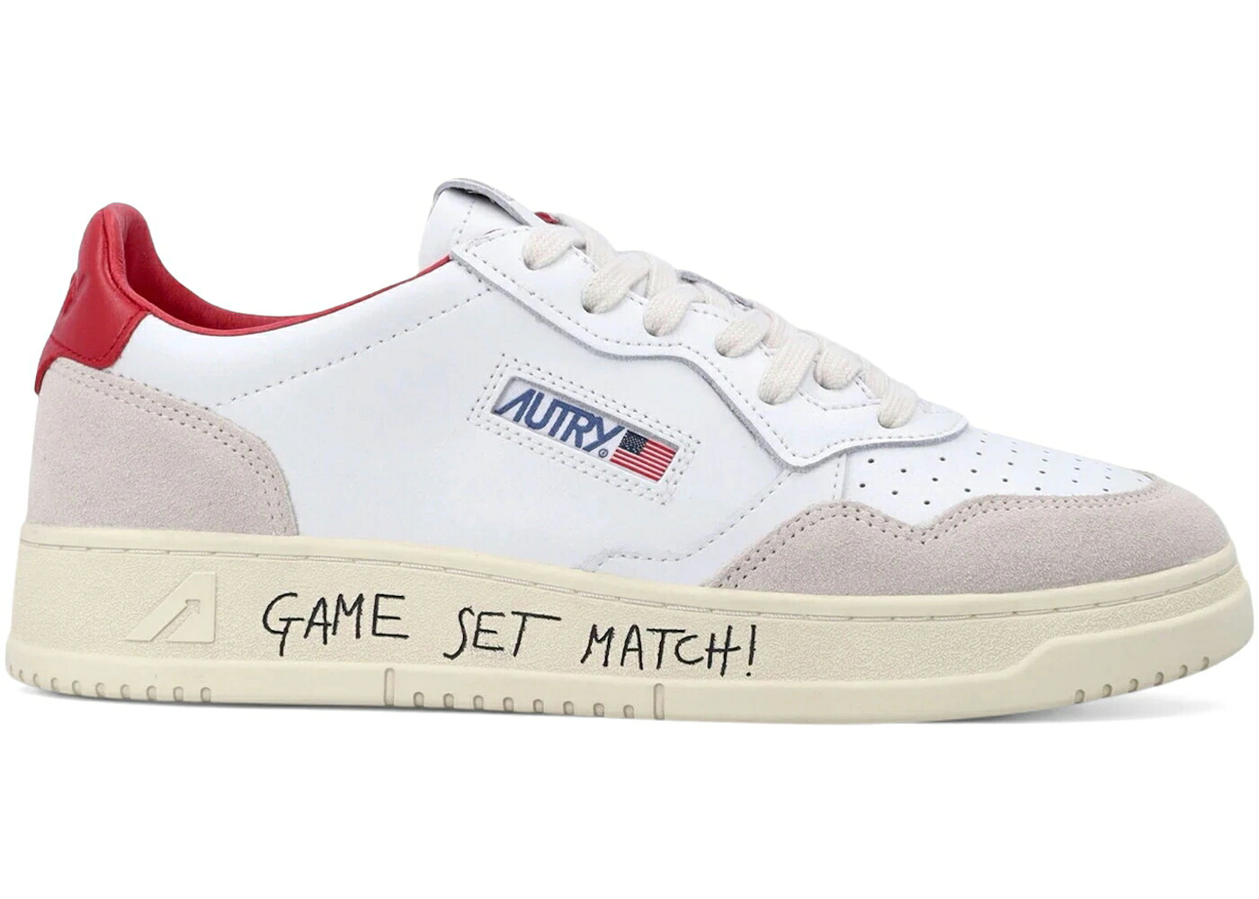 なめし革 力くらべ 白いこと 白いこと 赤 赤いこと MATCH! スニーカー メンズ AUTRY MEDALIST LEATHER LOW GAME SET WHITE RED / WHITE RED