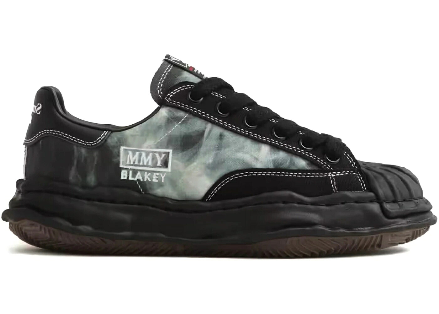 メゾン ミハラヤスヒロ 黒色 ブラック スニーカー メンズ MAISON MIHARA YASUHIRO MAISON MIHARA YASUHIRO BLAKEY OG SOLE LOW ATMOS SMOKING KILLS / BLACK｜スニケス