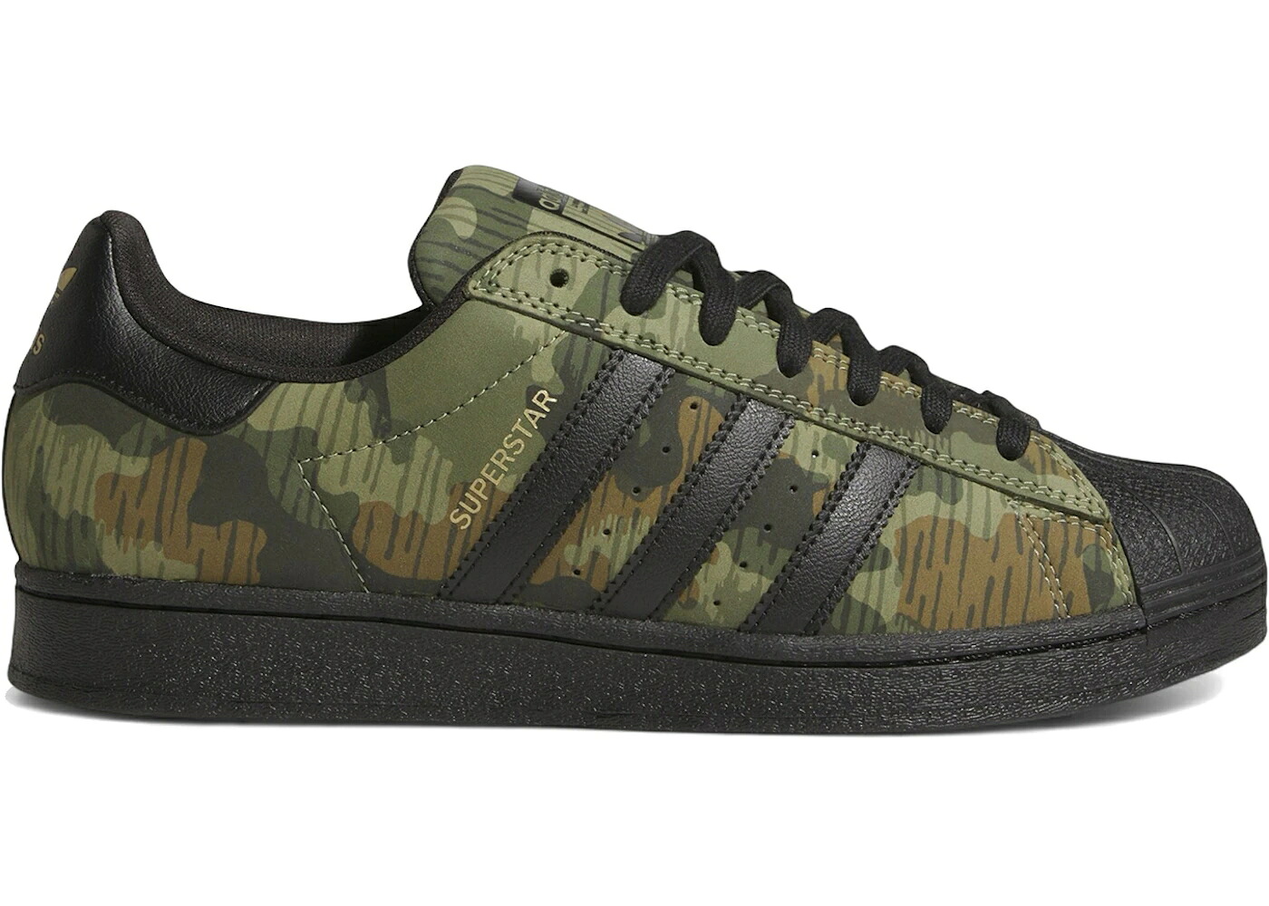 アディダス はやりっ子 家鴨柄 黒いこと 黒いこと 中核グループ ゴールド スニーカー メンズ ADIDAS SUPERSTAR ADV CAMO BLACK / CAMO CORE BLACK GOLD METALLIC