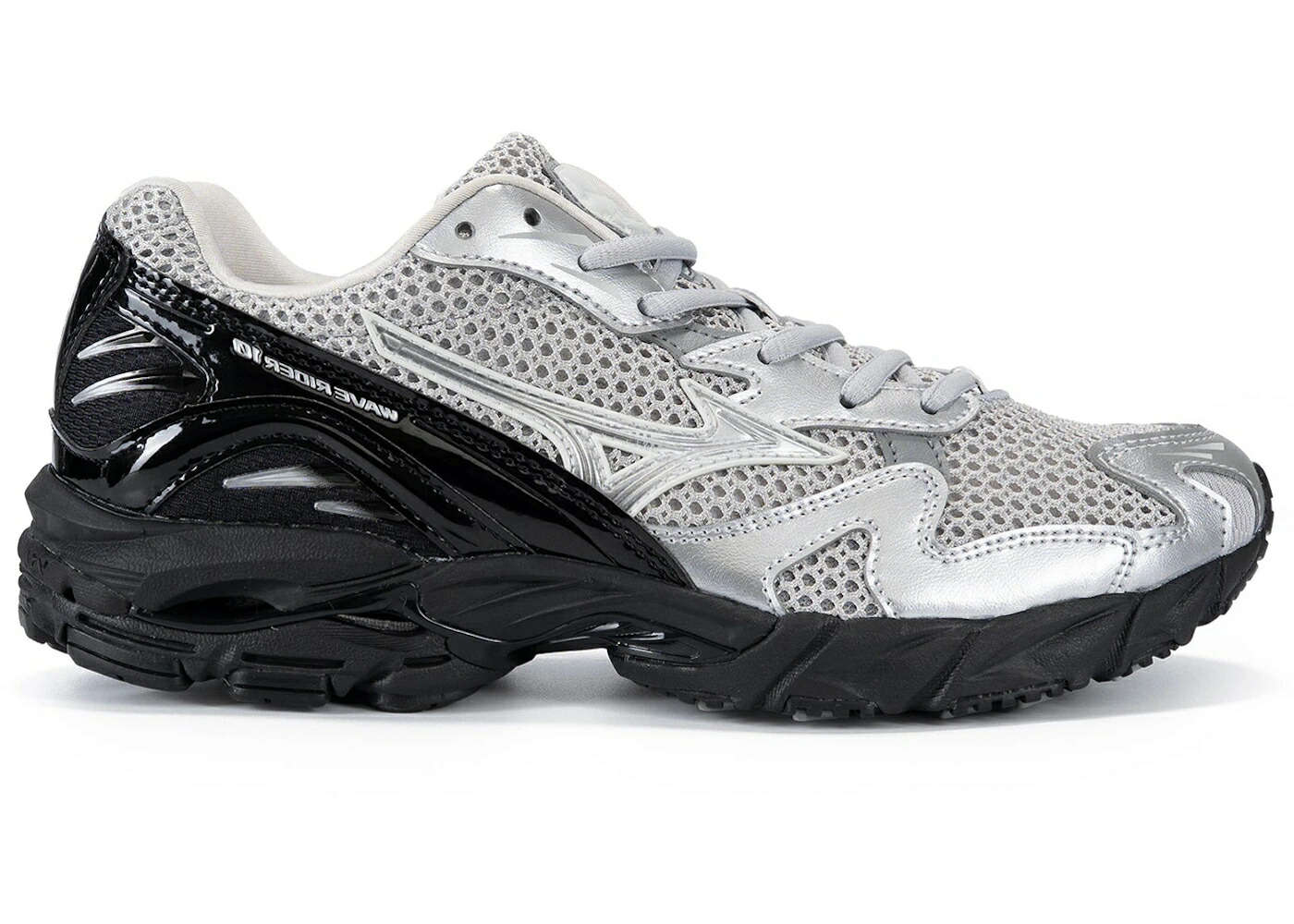 ミズノ 縮くれる ウェイブ しろがね色 しろがね色 黒いこと 黒いこと スニーカー メンズ MIZUNO WAVE RIDER 10 HARBOR MIST SILVER BLACK / HARBOR MIST SILVER BLACK