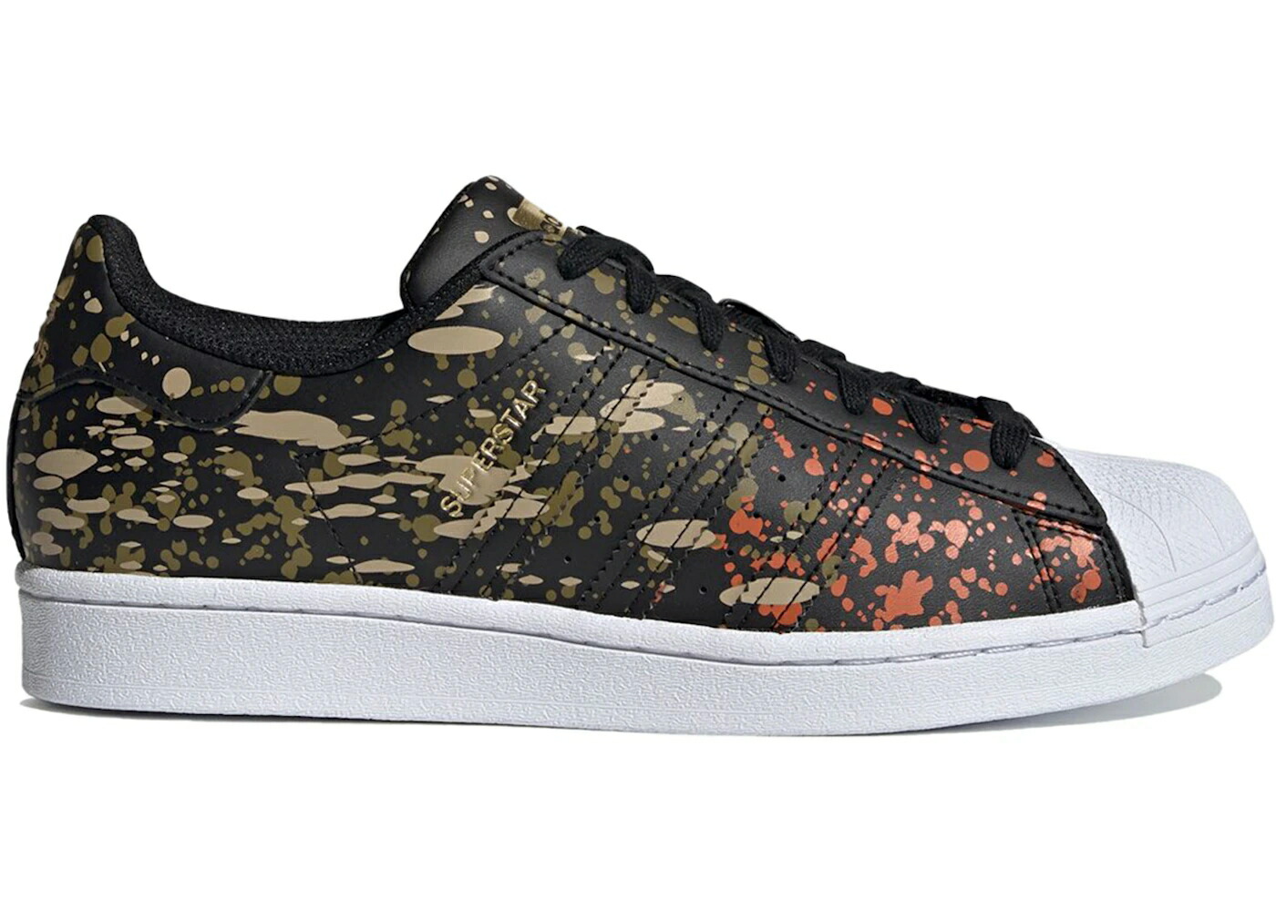 アディダス はやりっ児 黒いこと 黒いこと 中核グループ 狐狸 橙 オレンジ色 スニーカー メンズ ADIDAS SUPERSTAR SPLASHES, SPLATTER AND DRIPS BLACK / CORE BLACK CORE BLACK FOX ORANGE