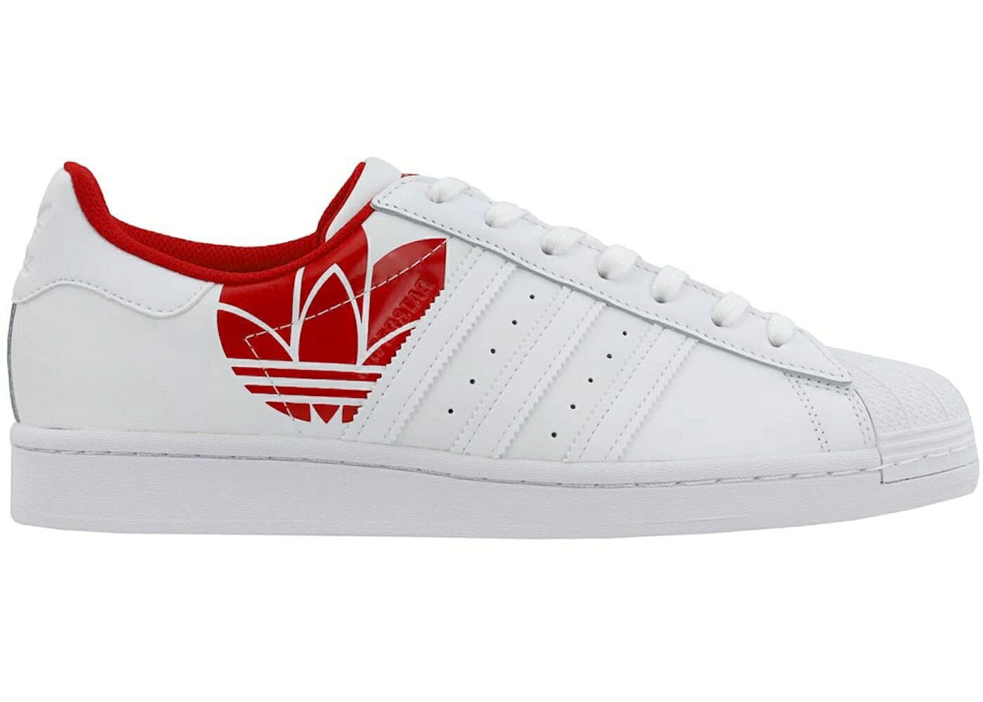 アディダス スーパースター 赤 レッド トレフォイル 白色 ホワイト スニーカー メンズ ADIDAS SUPERSTAR SCARLET RED TREFOIL / CLOUD WHITE CLOUD WHITE SCARLET｜スニケス