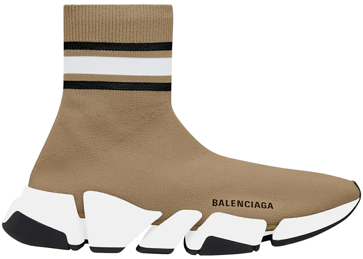 バレンシアガ 機敏さ 編み物 ベージュ 白いこと 白いこと 黒いこと 黒いこと 2.0 スニーカー メンズ BALENCIAGA SPEED RECYCLED KNIT BEIGE STRIPES / BEIGE WHITE BLACK