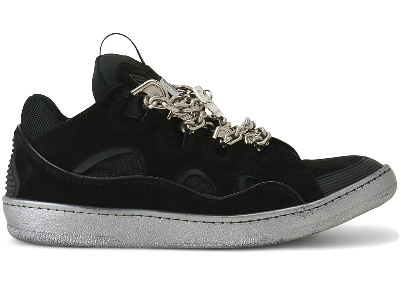 ランバン なめし革 黒いこと 黒いこと しろがね色 しろがね色 スニーカー メンズ LANVIN LEATHER CURB BLACK SILVER / BLACK SILVER