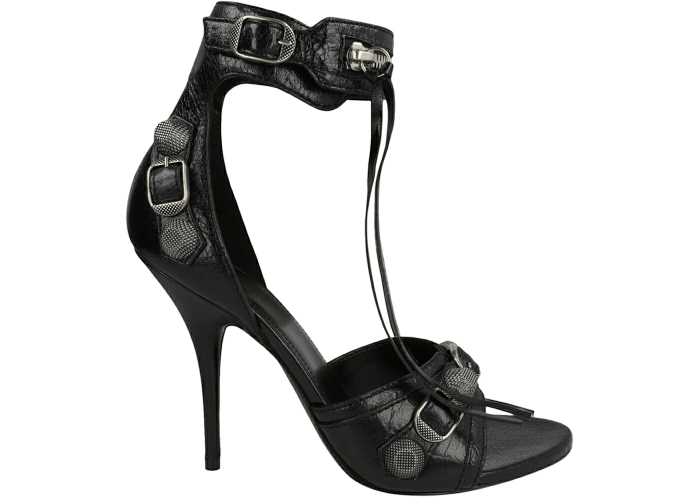 バレンシアガ レザー サンダル 黒色 ブラック 銀色 シルバー WOMEN'S スニーカー レディース BALENCIAGA CAGOLE LEATHER HEELED SANDALS BLACK SILVER (WOMEN'S) / BLACK SILVER|スニケス