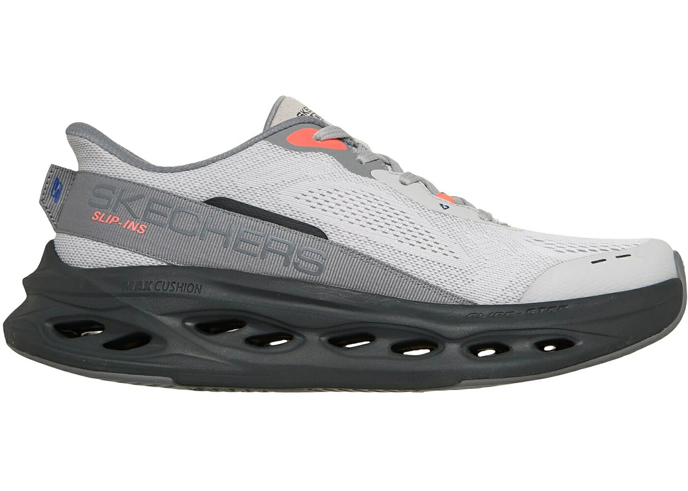 スケッチャーズ マックス 薄墨色 薄墨色 黒いこと 黒いこと 橙 オレンジ色 スニーカー メンズ SKECHERS SLIP-INS MAX CUSHIONING GLIDE-STEP ADVERT GREY BLACK ORANGE / GREY BLACK