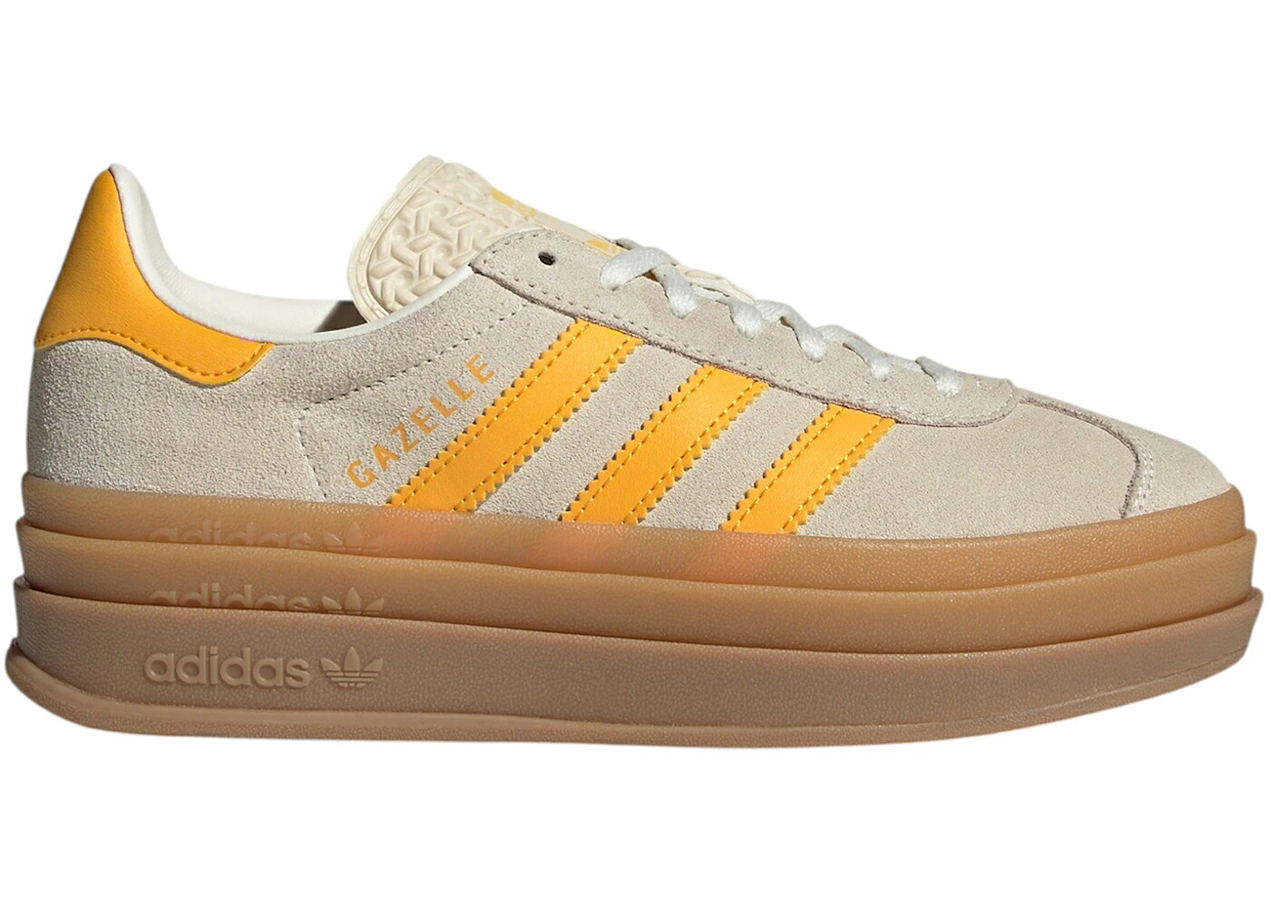 アディダス ガゼル 白色 ホワイト クルー 黄色 イエロー ジュニア キッズ ADIDAS GAZELLE BOLD WONDER WHITE CREW YELLOW (GS) / WONDER WHITE CREW YELLOW GUM ベビー マタニティ スニーカー｜スニケス