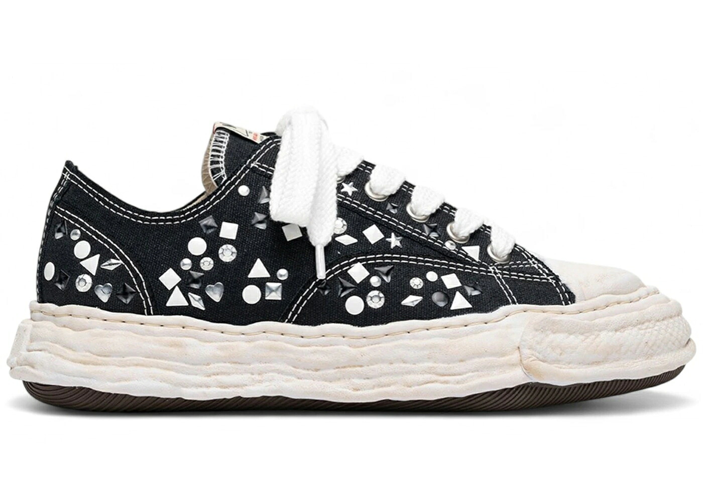 メゾン ミハラヤスヒロ 黒色 ブラック 白色 ホワイト スニーカー メンズ MAISON MIHARA YASUHIRO MAISON MIHARA YASUHIRO PETERSON 23 OG SOLE EMBELLISHED CANVAS LOW BLACK WHITE /|スニケス