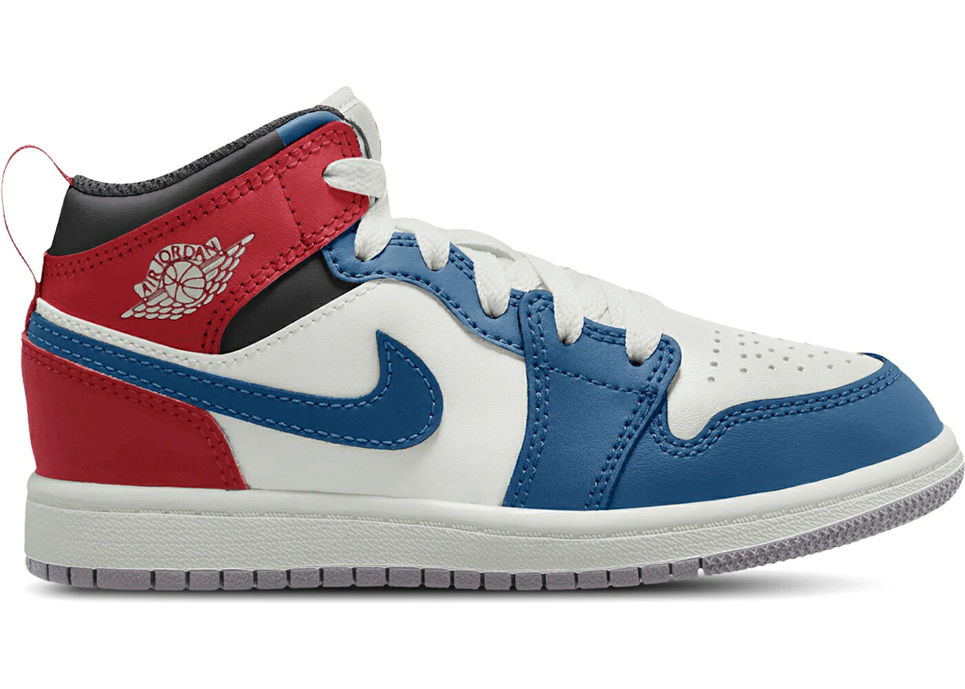 ナイキ ジョーダン ミッド 青色 ブルー 赤 レッド 黒色 ブラック ジュニア キッズ JORDAN 1 MID TRUE BLUE VARSITY RED (PS) / TRUE BLUE VARSITY RED BLACK ベビー マタニティ スニーカー｜スニケス