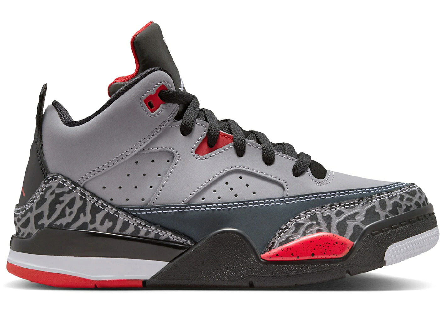 ナイキ ジョーダン 灰色 グレー シメント 黒色 ブラック ファイア 赤 レッド 白色 ホワイト ジュニア キッズ JORDAN SON OF MARS LOW GREY CEMENT (PS) / CEMENT GREY BLACK FIRE RED WHITE ベビー マタニティ|スニケス