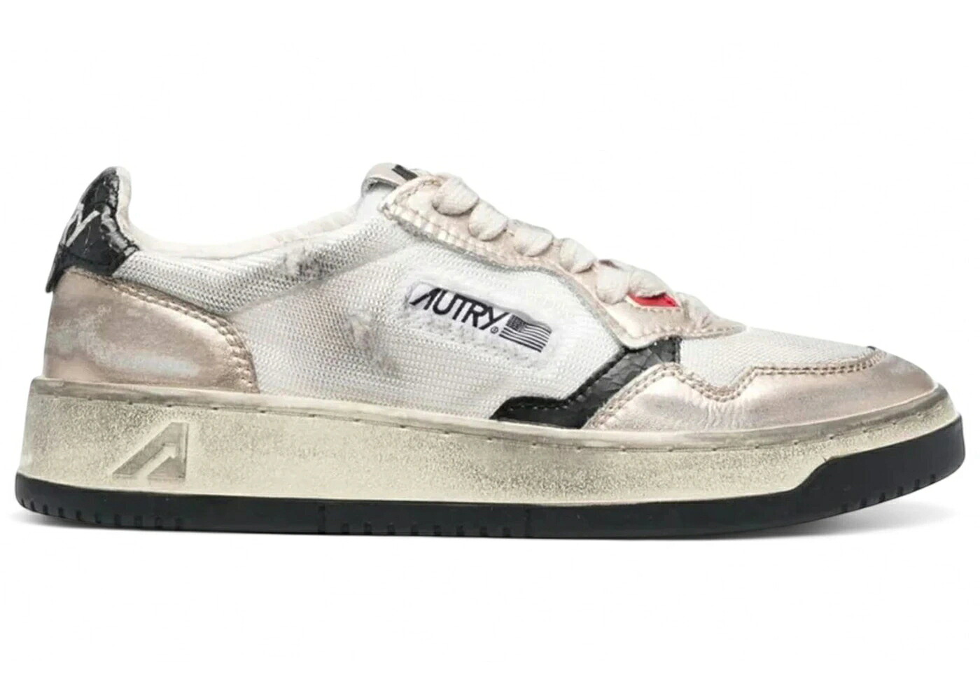 ビンテージ ヴィンテージ 白色 ホワイト レザー 黒色 ブラック ゴールド スニーカー メンズ AUTRY SUPER VINTAGE LOW DISTRESSED WHITE LEATHER MESH BLACK GOLD METALLIC / DISTRESSED WHITE GOLD METALLIC|スニケス