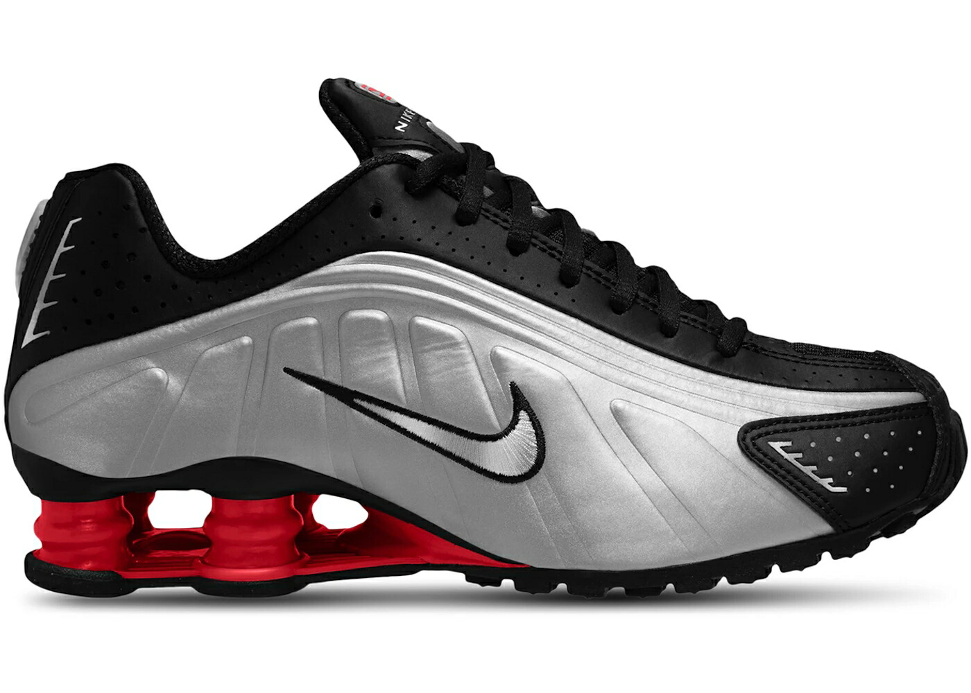 ナイキ ショックス 黒色 ブラック 銀色 シルバー クリムゾン WOMEN スニーカー レディース NIKE SHOX R4 BLACK METALLIC SILVER (2025) (WOMEN) / BLACK LIGHT CRIMSON BLACK