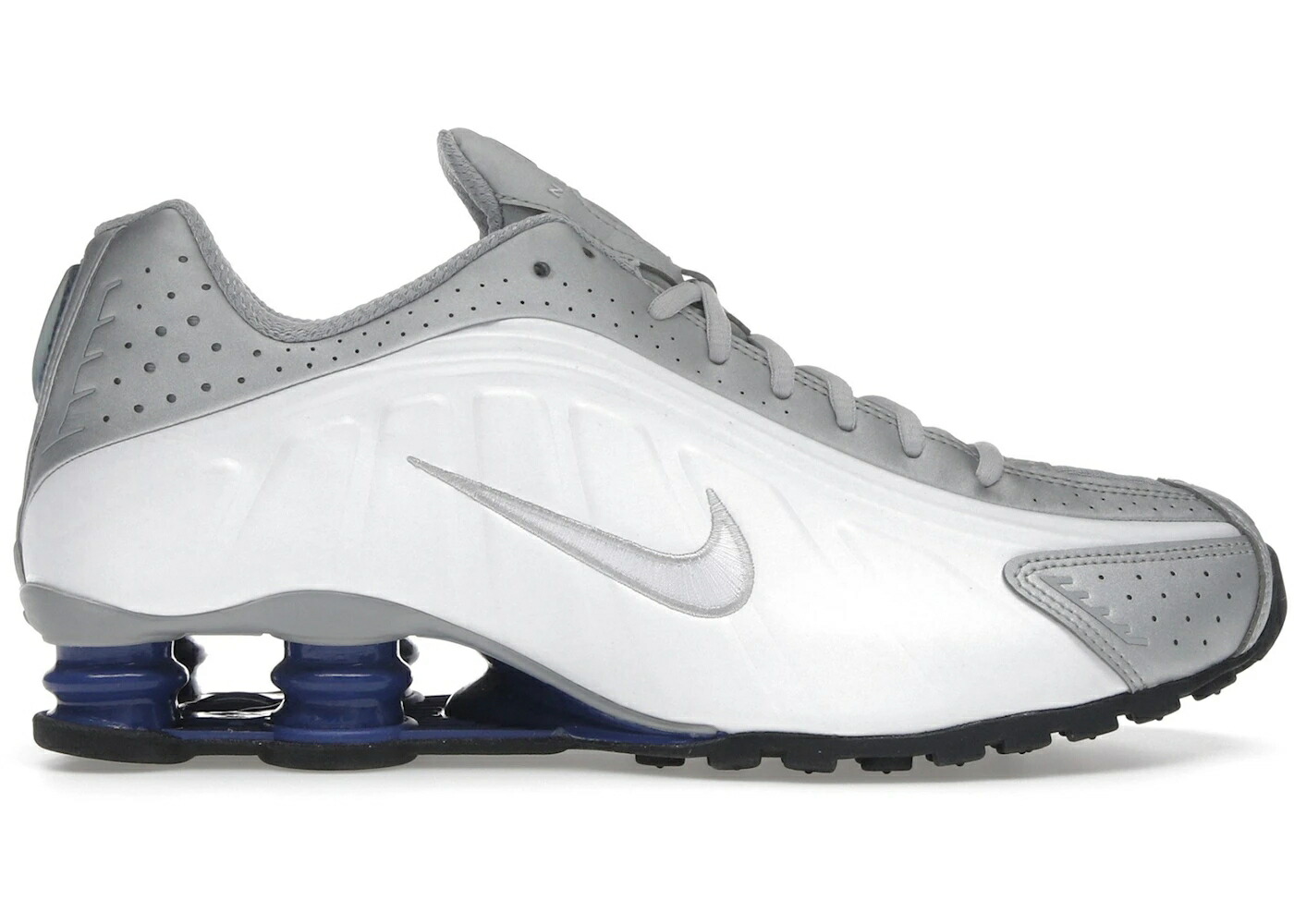 ナイキ ショックス 銀色 シルバー ディープ 青色 ブルー 白色 ホワイト スニーカー メンズ NIKE SHOX R4 METALLIC SILVER DEEP ROYAL BLUE / WHITE METALLIC SILVER DEEP ROYAL