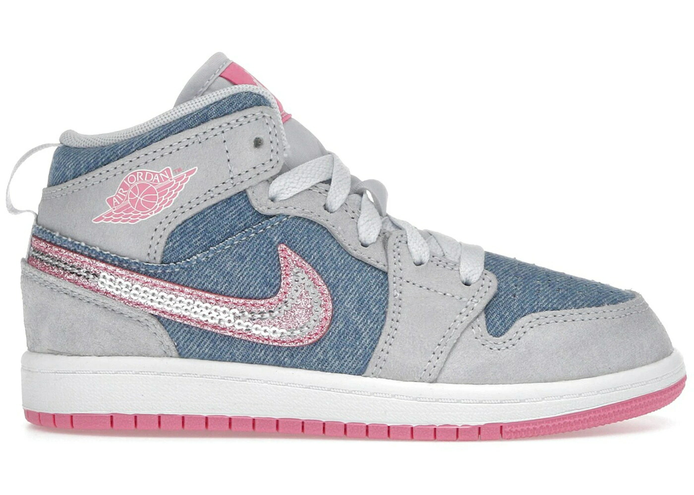 ナイキ ジョーダン ミッド ジーンズ 白いこと 白いこと サクラ色 御坊っちゃん キッズ JORDAN 1 MID SE DENIM SEQUIN (なおなお書き) / COBALT BLISS WHITE PINK GLOW もの言う花 マタニティ スニーカー