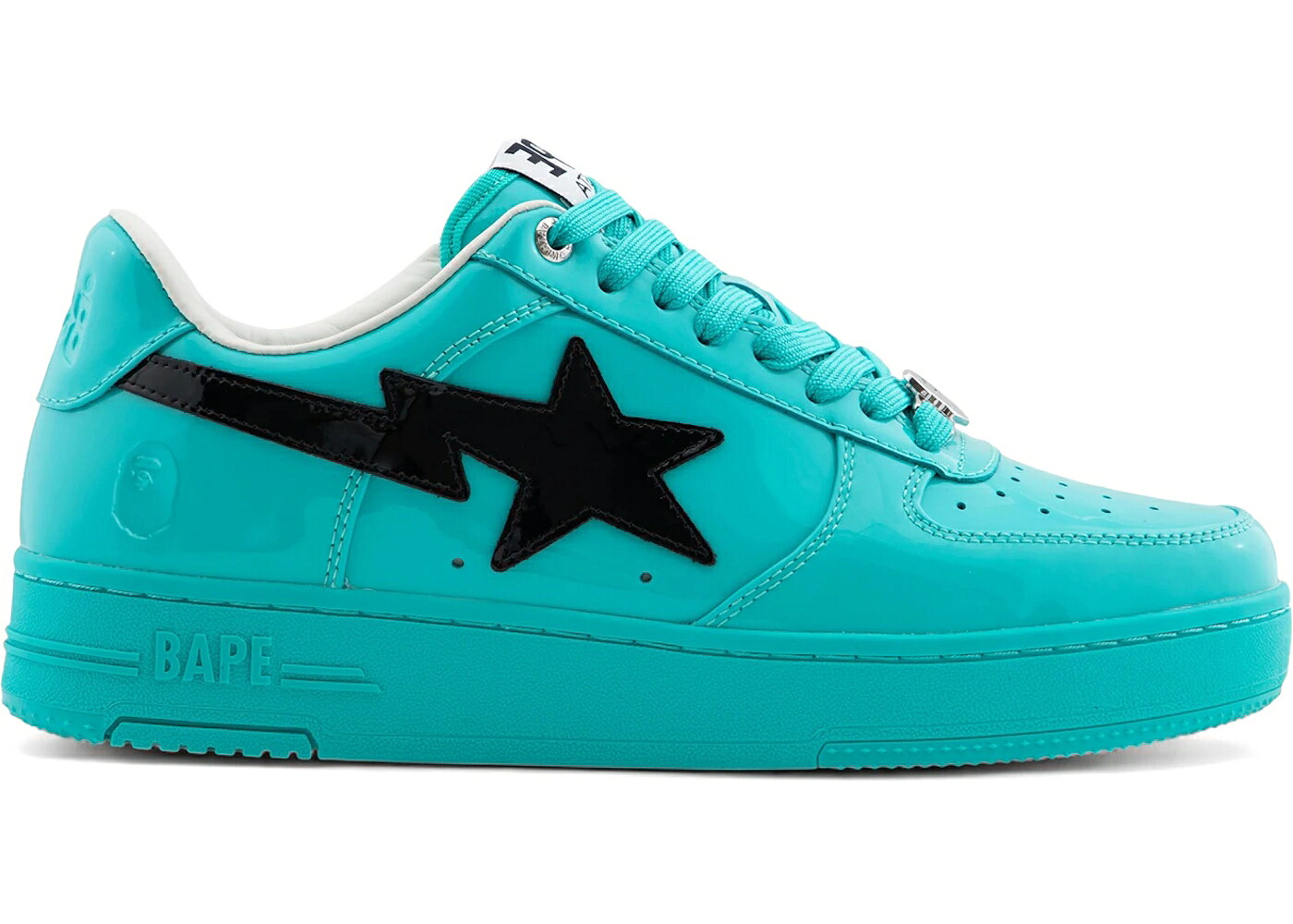 ベイプ 青み 青色 黒いこと 黒いこと 専売特許 なめし革 #1 スニーカー メンズ BAPE A BATHING APE STA TURQUOISE BLUE BLACK PATENT LEATHER / TURQUOISE BLUE
