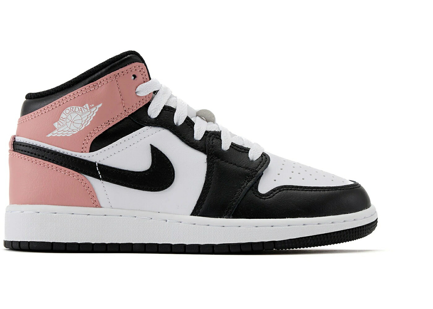 ナイキ ジョーダン ミッド 白色 ホワイト ピンク 黒色 ブラック スニーカー ジュニア キッズ 【 JORDAN 1 MID WHITE RUST PINK BLACK (GS) / WHITE RUST PINK BLACK 】 メンズ