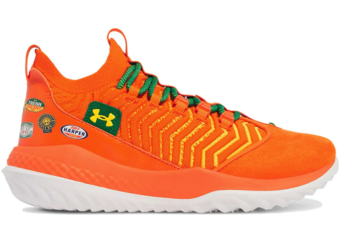 芝草 野球クラブ 橙 オレンジ色 緑 緑であること アンダーアーマー スニーカー メンズ UNDER ARMOUR UNDER ARMOUR HARPER 9 TURF BRING THE JUICE / TEAM ORANGE VINE GREEN TAXI