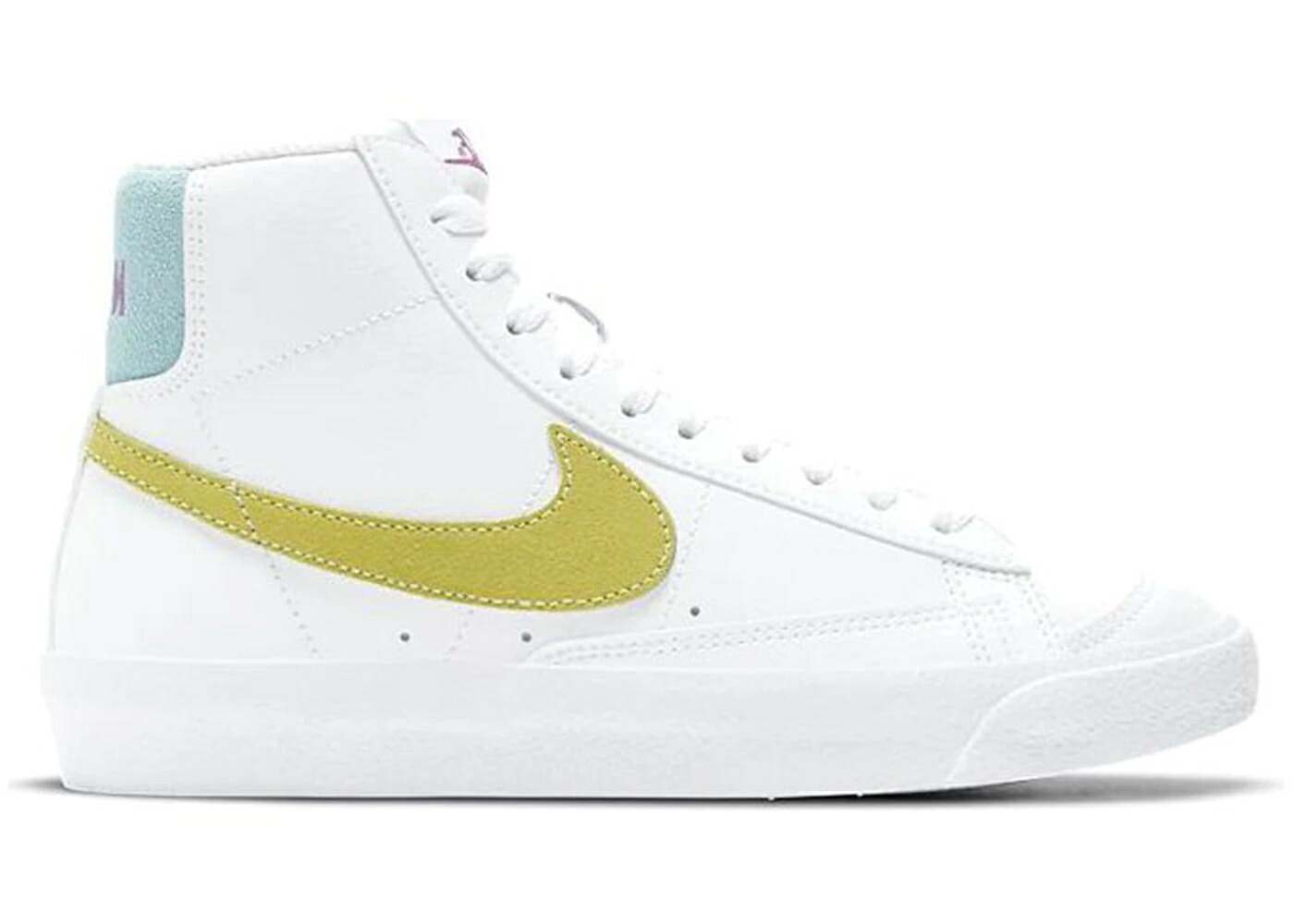 ナイキ ブレイザー ミッド 白色 ホワイト 青色 ブルー 紫 バイオレット ショック ジュニア キッズ NIKE BLAZER MID 77 WHITE LIGHT ZITRON (GS) / WHITE GLACIER BLUE VIOLET SHOCK ベビー マタニティ スニーカ|スニケス