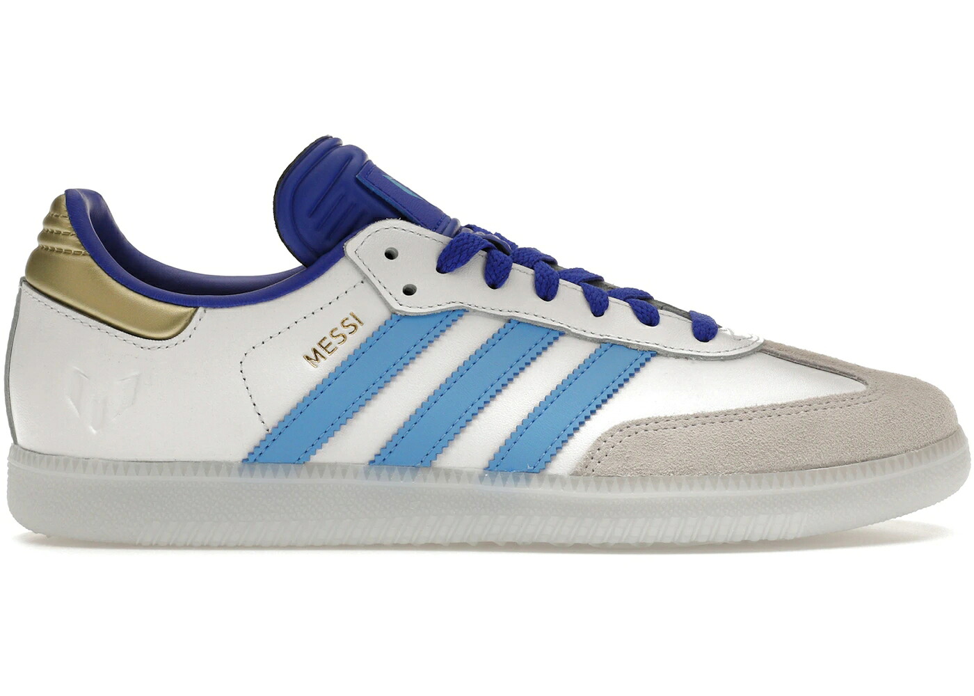 アディダス サンバ 白色 ホワイト 青色 ブルー バースト ゴールド スニーカー メンズ ADIDAS SAMBA INDOOR LIONEL MESSI / WHITE LUCID BLUE BLUE BURST GOLD|スニケス