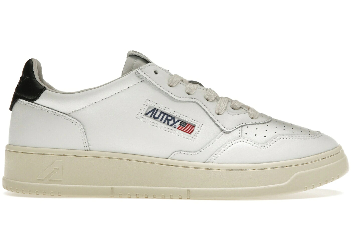 レザー 白色 ホワイト 黒色 ブラック スニーカー メンズ AUTRY MEDALIST LEATHER LOW WHITE BLACK / WHITE BLACK｜スニケス