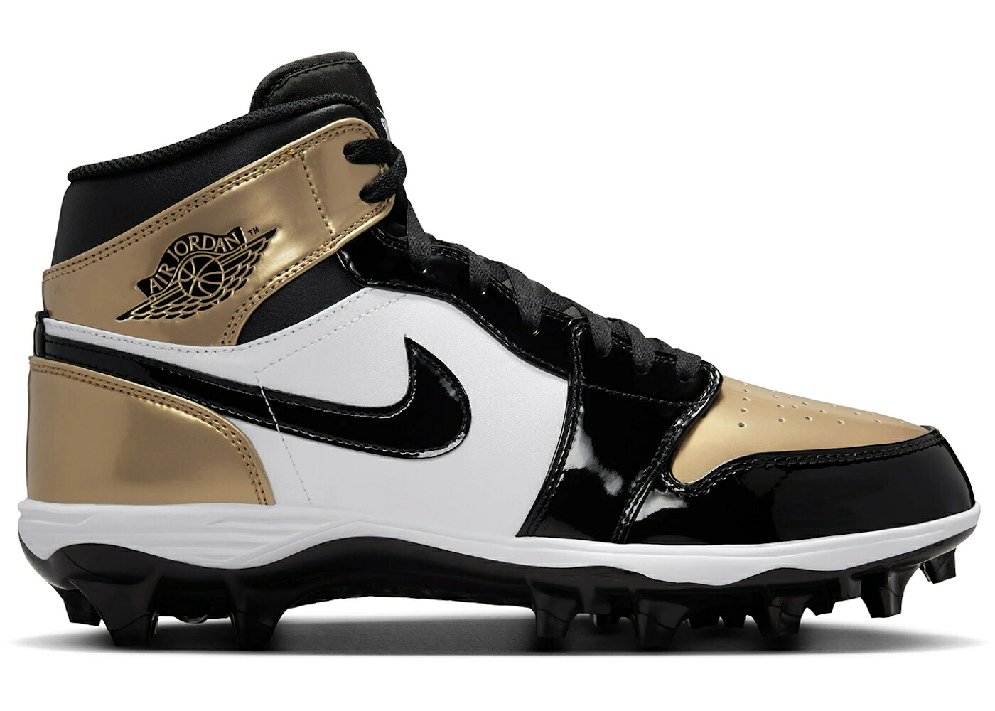 ナイキ ジョーダン ミッド ゴールド 白色 ホワイト 黒色 ブラック スニーカー メンズ JORDAN 1 MID TD CLEAT GOLD TOE / METALLIC GOLD WHITE BLACK|スニケス