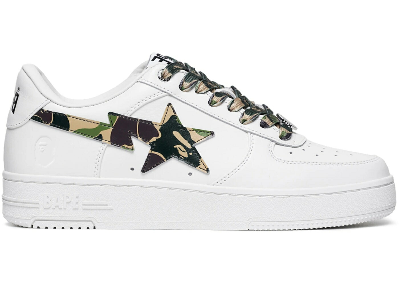 ベイプ カモ柄 白色 ホワイト 緑 グリーン スニーカー メンズ BAPE A BATHING APE STA LOW ABC CAMO WHITE GREEN (2025) / WHITE GREEN