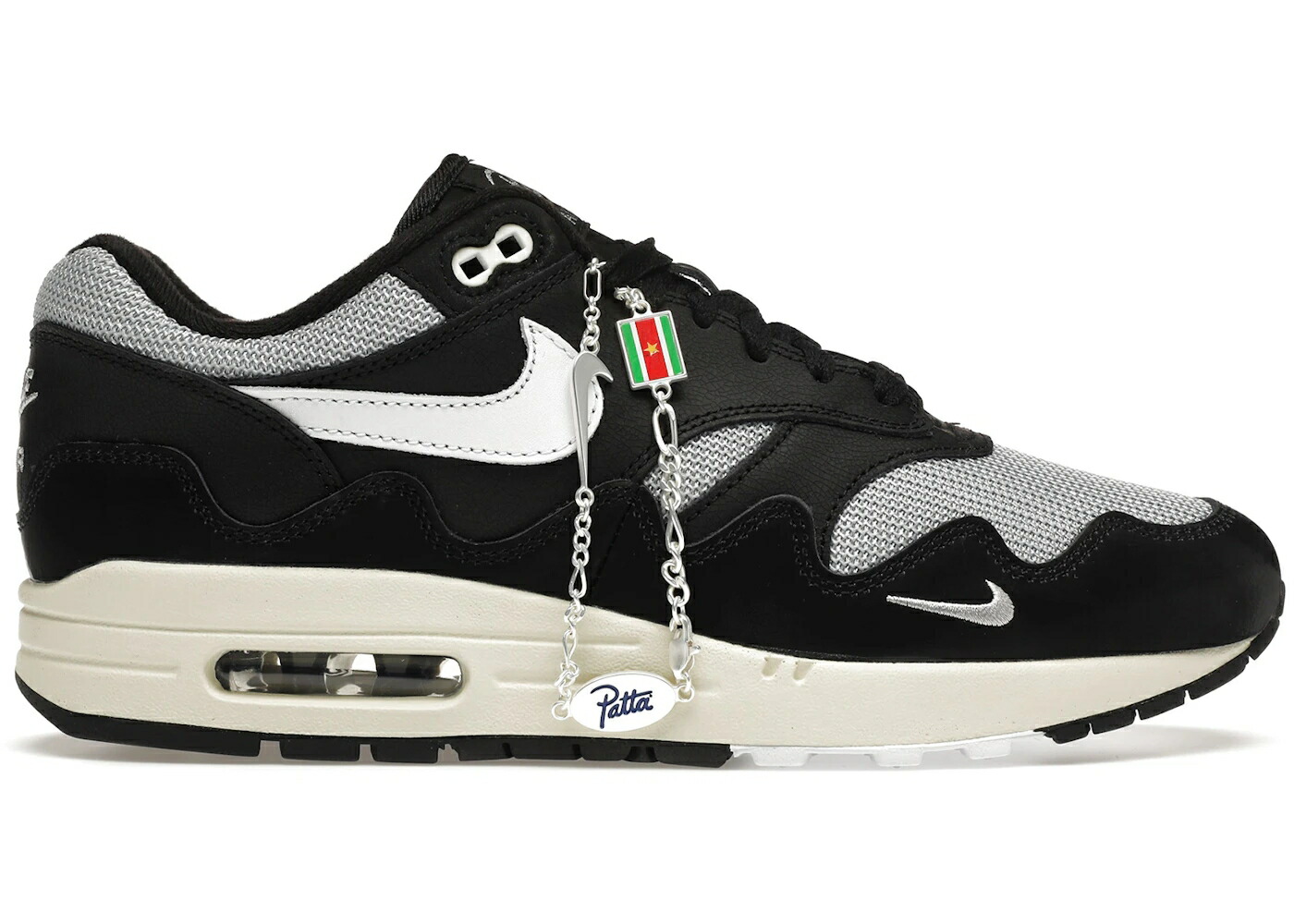 ナイキ マックス 黒色 ブラック 銀色 シルバー 白色 ホワイト エアマックス スニーカー メンズ NIKE AIR MAX 1 PATTA WAVES BLACK (WITH BRACELET) / METALLIC SILVER WHITE BLACK