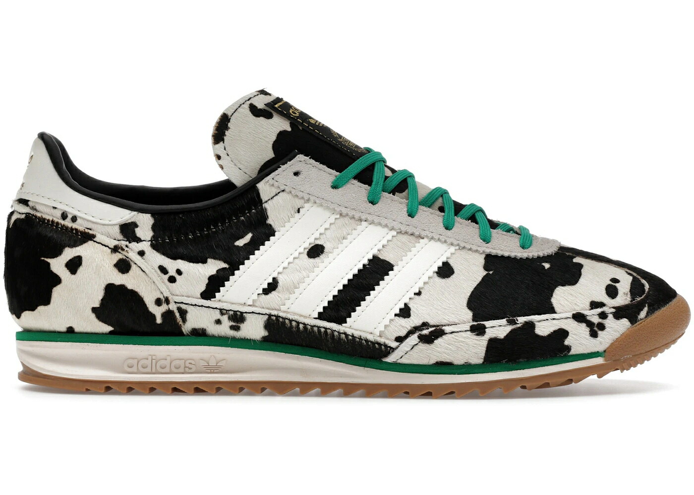 アディダス 黒色 ブラック 白色 ホワイト コア コート 緑 グリーン WOMEN スニーカー レディース ADIDAS SL 72 OG COW PRINT BLACK WHITE (WOMEN) / CORE BLACK OFF WHITE COURT GREEN