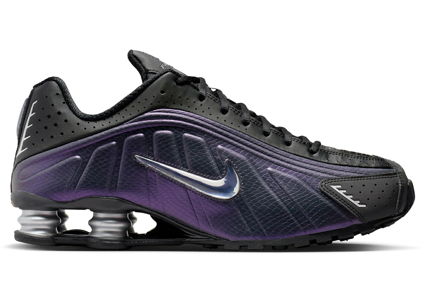 ナイキ ショックス 黒いこと 黒いこと しろがね色 しろがね色 紫 パープル スニーカー メンズ NIKE SHOX R4 BLACK METALLIC SILVER PURPLE DYNASTY / BLACK METALLIC SILVER PURPLE