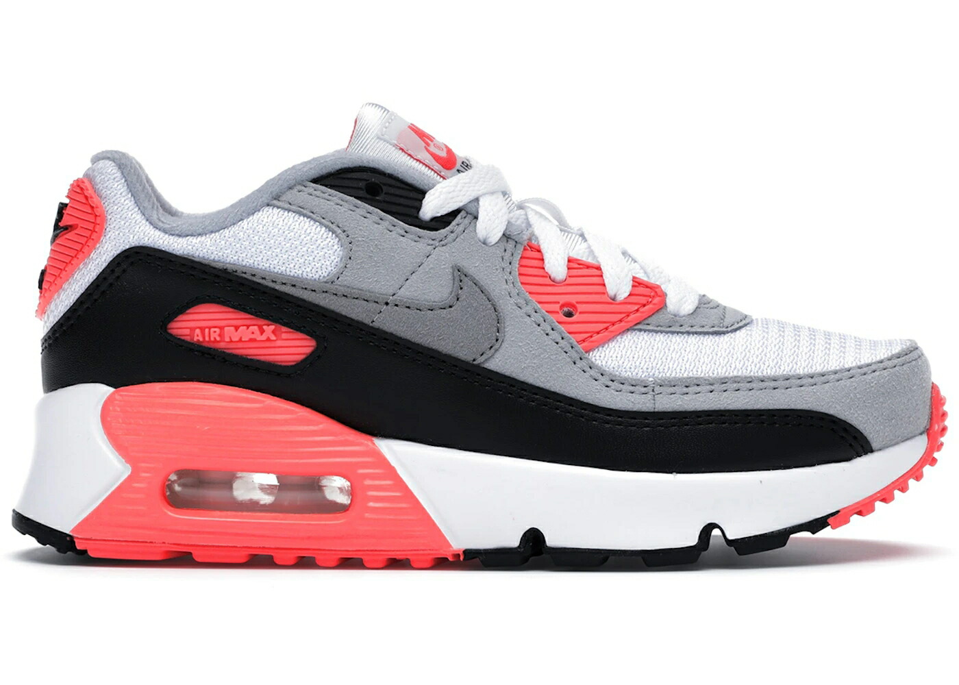 ナイキ マックス 白色 ホワイト 黒色 ブラック クール 灰色 グレー エアマックス ジュニア キッズ NIKE AIR MAX 90 INFRARED (2020) (PS) / WHITE BLACK COOL GREY RADIANT ベビー マタニティ スニーカー｜スニケス