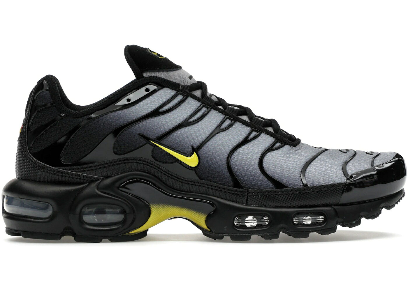 ナイキ マックス 黒色 ブラック 黄色 イエロー 灰色 グレー エアマックスプラス スニーカー メンズ NIKE AIR MAX PLUS BLACK OPTI YELLOW / BLACK WOLF GREY OPTI YELLOW|スニケス
