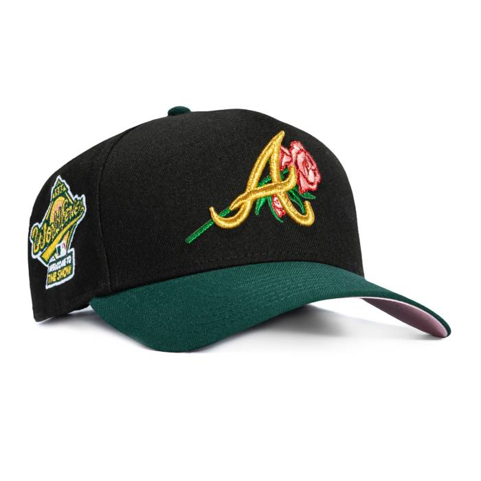 ニューエラ New Era 【 9Forty A-Frame Valentine's Day Atlanta Braves 1995 World Series Patch Snapback Rose Hat Men Black / Green 】 アトランタ ブレーブス シリーズ Snapback スナップバック バッグ Rose ローズ メンズ 黒色|スニケス