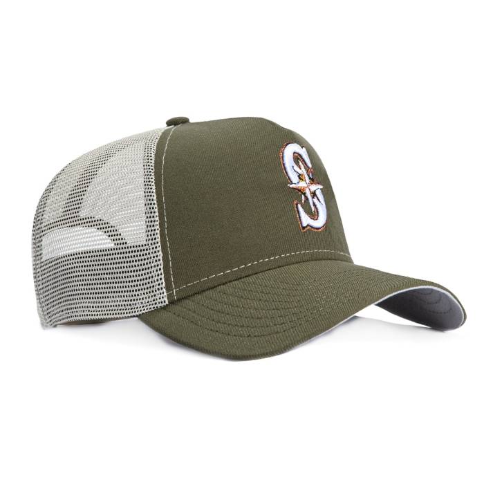 ニューエラ New Era 【 9Forty A-Frame Seattle Mariners Snapback Trucker Hat Men Olive / Stone 】 シアトル マリナーズ Snapback スナップバック バッグ トラッカー メンズ olive オリーブ