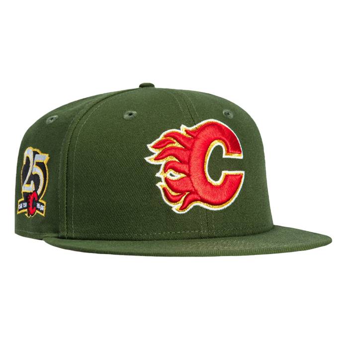 ニュー内鰓 New Era 【 59Fifty Calgary Flames 25Th Anniversary Patch Pink Uv Hat Men Olive 】 カルガリー フレームス pink サクラ色 メンズ olive オリーブ