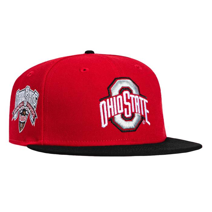 ニュー内鰓 New Era 【 59Fifty Ohio State Buckeyes 2002 National Champions Patch Hat Men Red / Black 】 トチノキの州 State 滑るゲーム盤 バックアイズ メンズ Red 赤・赤いこと 黒いこと 黒いこと