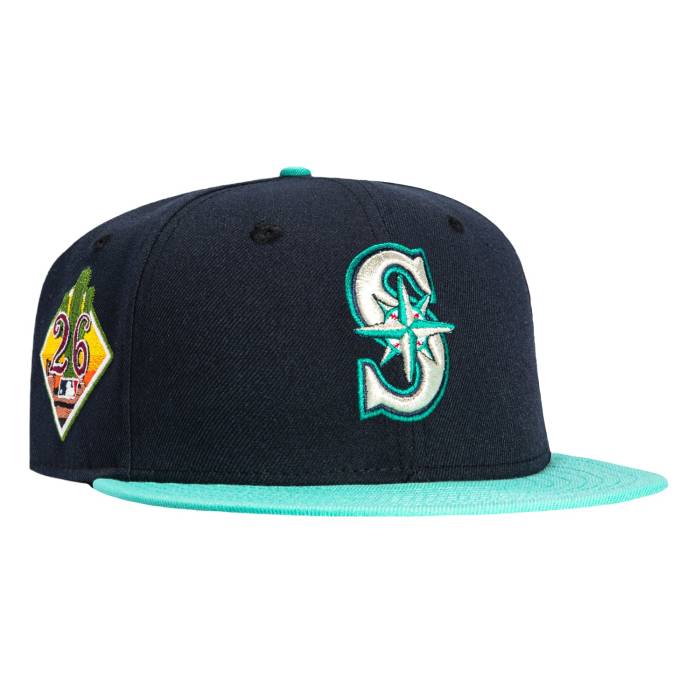 【★百貨店SALE★6/11真夜中2時迄】ニュー内鰓 New Era 【 59Fifty Seattle Mariners 2026 Arizona Spring Training Patch Bp Hat Men Navy / Mint 】 シアトル マリナーズ アリゾナ Spring 春月 形づくる メンズ 紺色 米国海軍