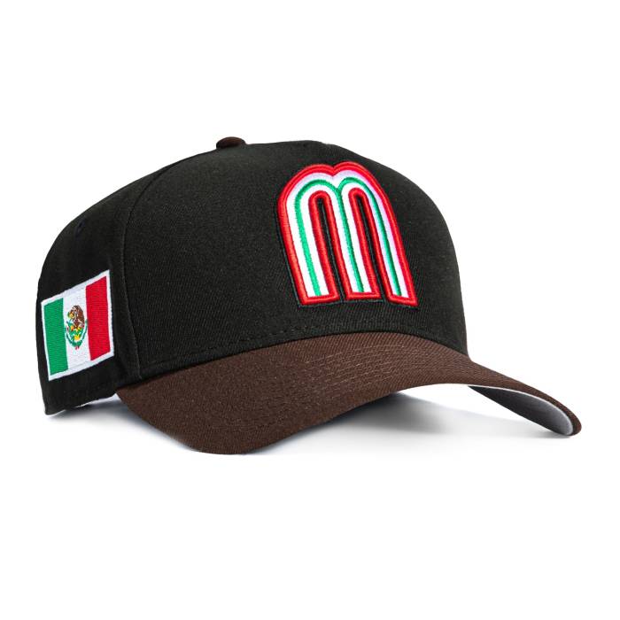 ニュー内鰓 New Era 【 9Forty A-Frame Mexico World Baseball Classic Mexico Flag Patch Snapback Hat Men Black / Brown 】 メキシコ合衆国 野球 古典派音楽 Snapback スナップバック 御徒面子 メンズ 黒いこと 黒いこと 赤銅色 ブ