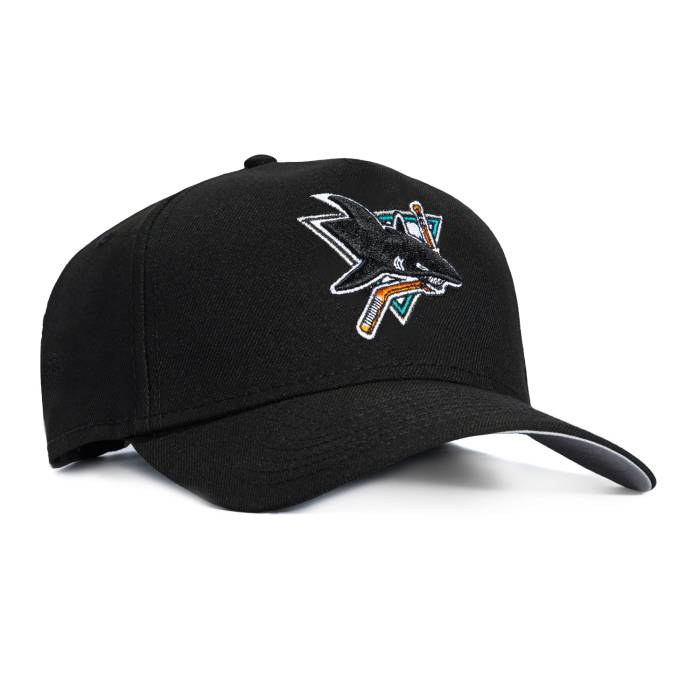 ニュー内鰓 New Era 【 9Forty A-Frame San Jose Sharks Logo Snapback Hat Men Black 】 シャークス ロゴタイプ Snapback スナップバック 御徒面子 メンズ 黒いこと 黒いこと