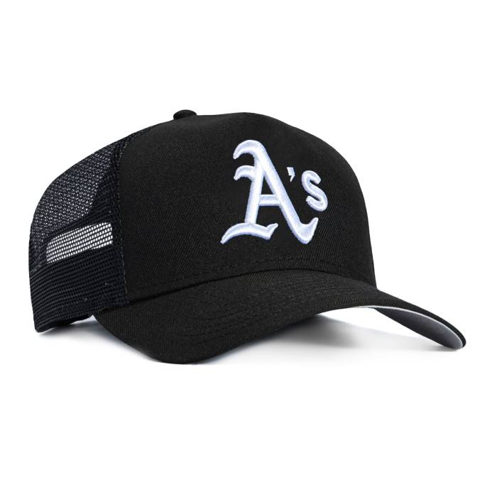 ニュー内鰓 New Era 【 9Forty A-Frame Oakland Athletics Trucker Snapback Hat Men Black / White 】 オークランド アスレチックス トラッカー Snapback スナップバック 御徒面子 メンズ 黒いこと 黒いこと 白いこと 白いこと