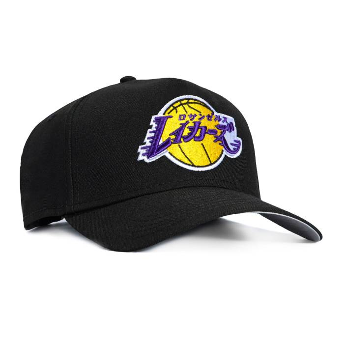 ニュー内鰓 New Era 【 9Forty A-Frame Los Angeles Lakers Katakana Snapback Hat Men Black 】 Lakers レイカーズ Snapback スナップバック 御徒面子 メンズ 黒いこと 黒いこと